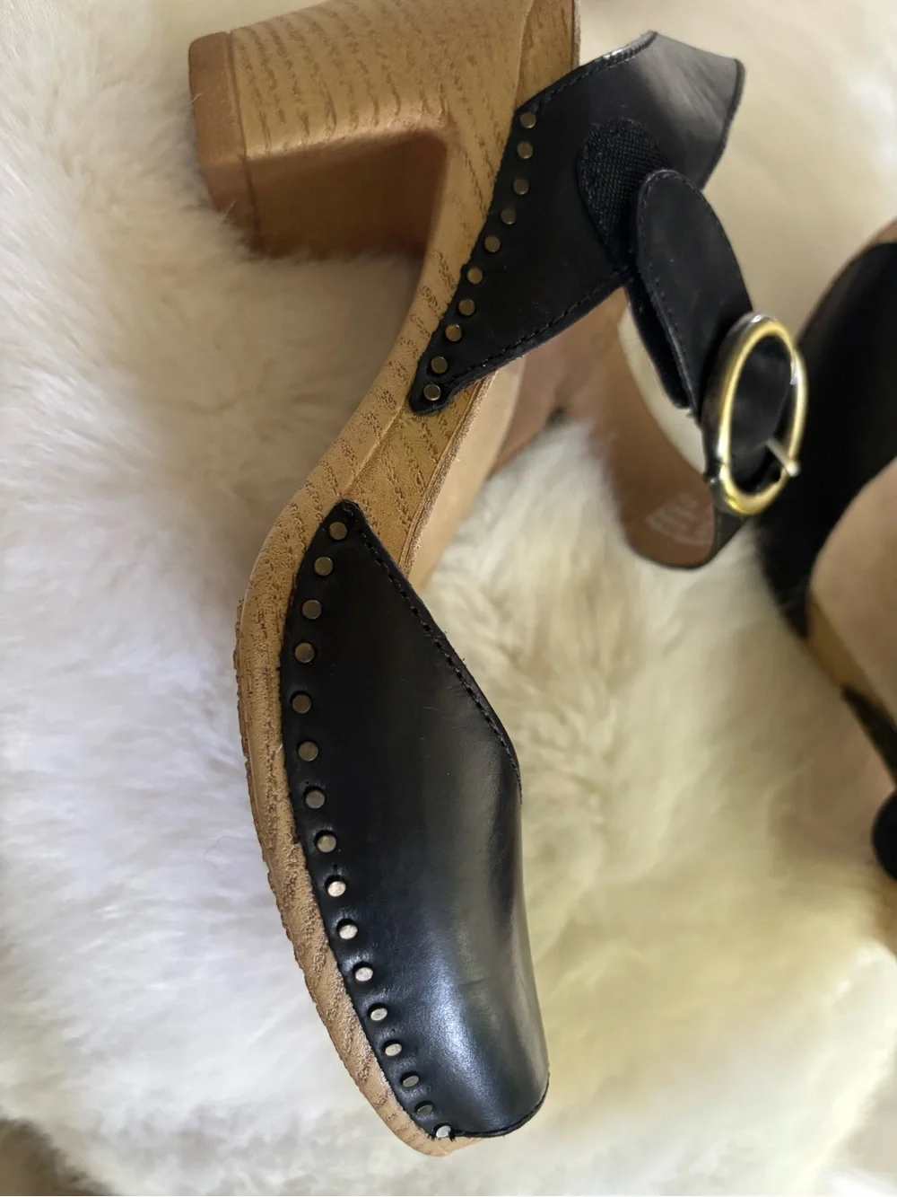 Dansko Black Leather Slingback Wedge Sandals